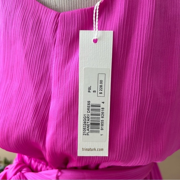Trina Turk Pink Planetary Mini Dress Faux Wrap Sash Belt Size Small NWT - Picture 11 of 12